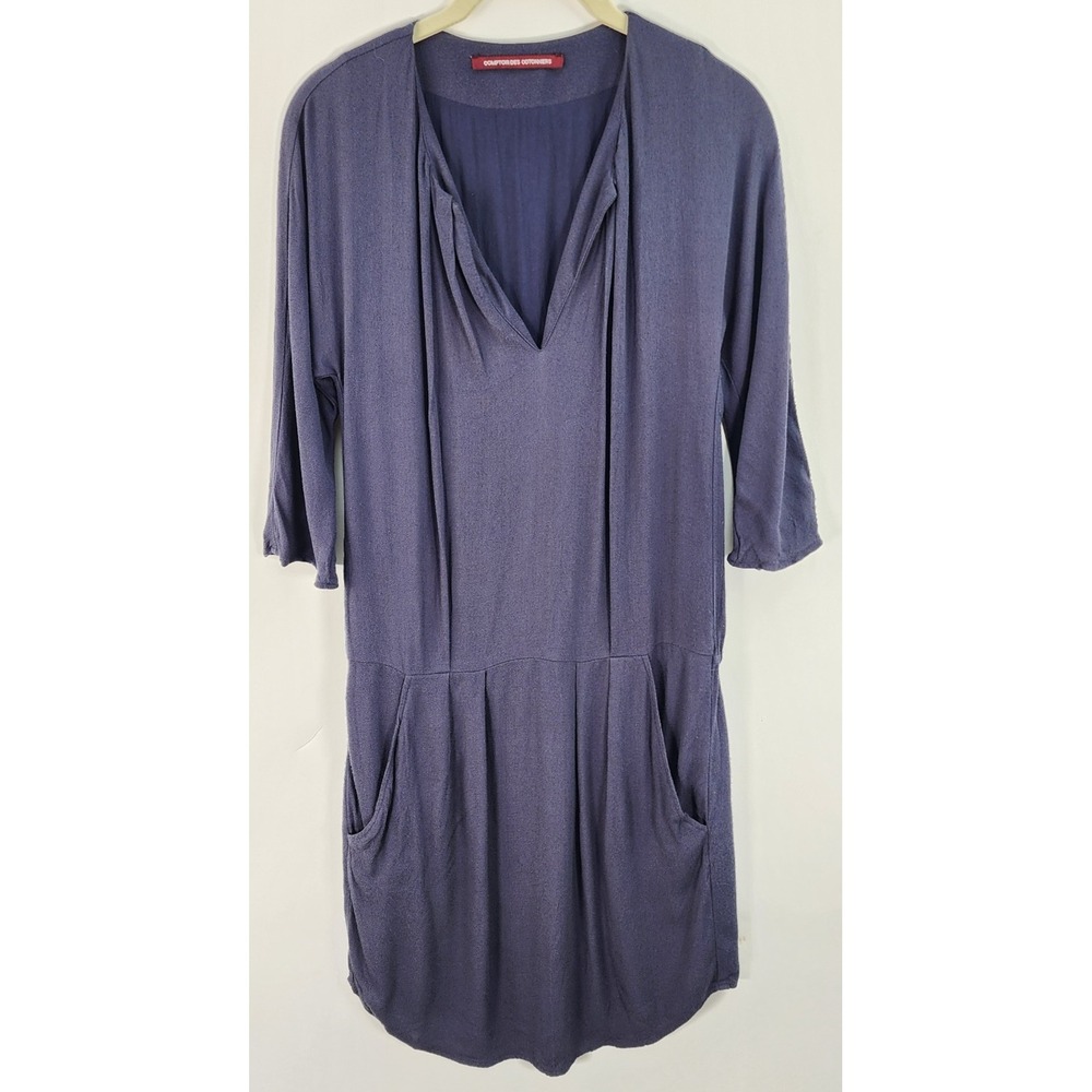 Comptoir Des Cotonniers Tunic Dress Womens S Blue Gray 3/4 Sleeve Draped Pockets